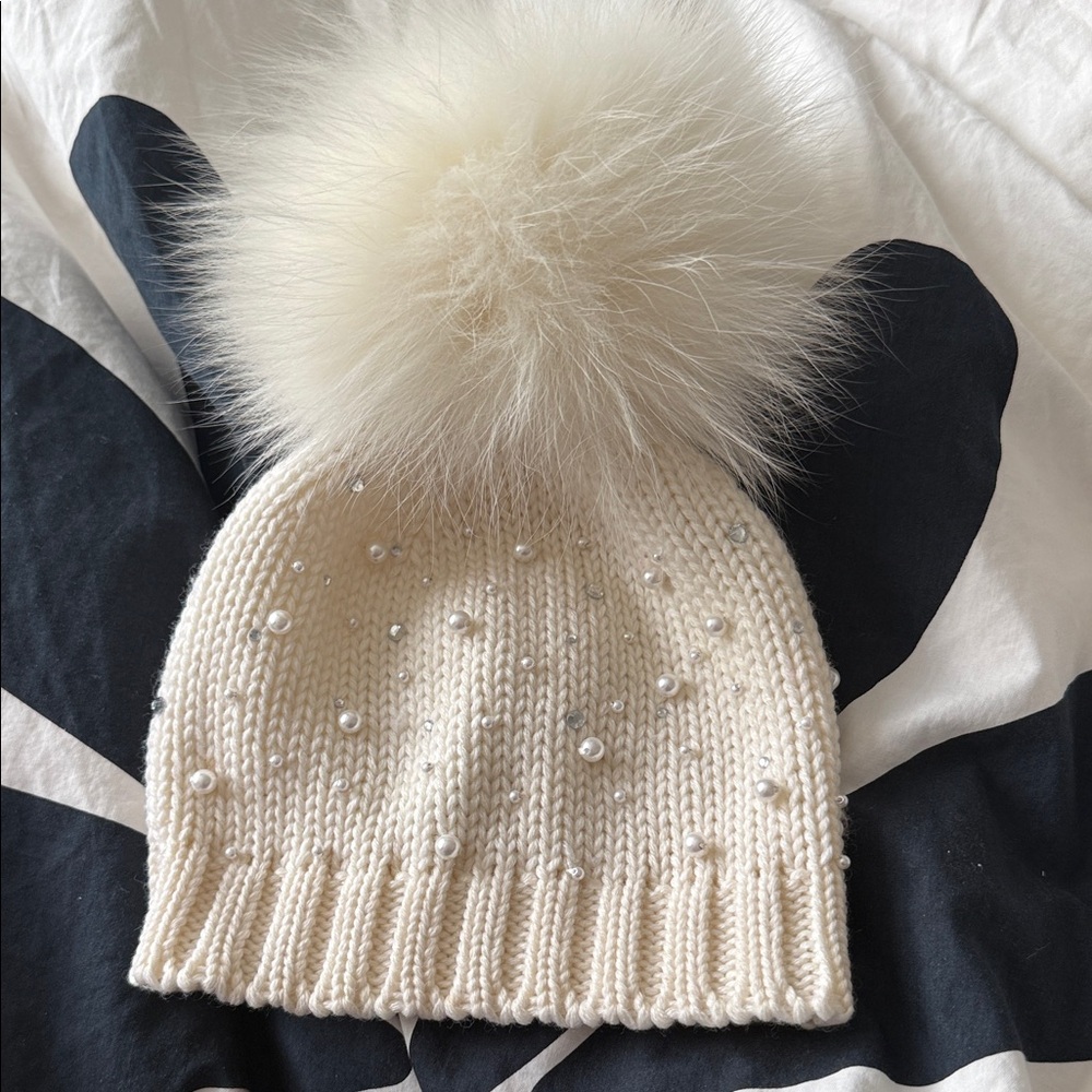Catya Cream Knit Pom-Pom Beanie for Kids ideal for 1-4 years old